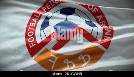 Barcelone, Espagne - 17 septembre 2022 : club de football arménien, logo de l'équipe de football. 3D illustration, Editorial. Banque D'Images