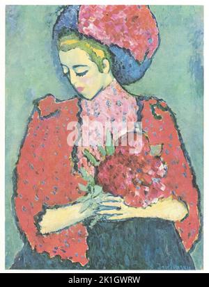 Jeune fille avec pivoines, 1909 ans, huile sur toile. Peinture par Alexej von Jawlensky. Alexej Georgewitsch von Jawlensky (russe: Алексе́й Гео́ргиевич Явле́нский, romanisé: Alekséy Geórgiyevich Yavlénskiy) (13 mars 1864 – 15 mars 1941), nom également écrit sous le nom de Yavlensky, était un peintre expressionniste russe actif en Allemagne. Il a été un membre clé de la New Munich Artist's Association (Neue Künstlervereinigung München), du groupe Der Blaue Reiter (le cavalier bleu) et plus tard du groupe Die Blaue Vier (les quatre bleus). Banque D'Images