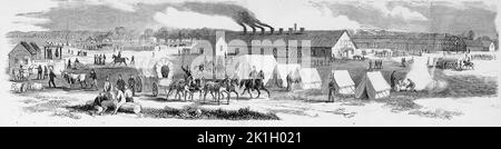 Expédition à Port Royal - bâtiments gouvernementaux érigés sur l'île Hilton Head, en Caroline du Sud, par les Forces nationales sous la direction du général William Tecumseh Sherman - 1. Les quartiers de Commissary, 2. Sutlers post, 3. Camp du 8th Maine Regiment, 4. Cour du boucher, 5. Camp de 3rd New Hampshire, 6. Camp de 48th New York, 7. Camp de 47th New York, 8. Grand prévôt quartier général de la barbe, 9. Siège social du général Viele, 10. Siège social du général Sherman, 11. Siège social du capitaine Pelhouse, 12. Maison d'hébergement, 13. Boulangerie. Janvier 1862. Illustration de la guerre de Sécession américaine du 19th siècle tirée du journal illustré de Frank Leslie Banque D'Images