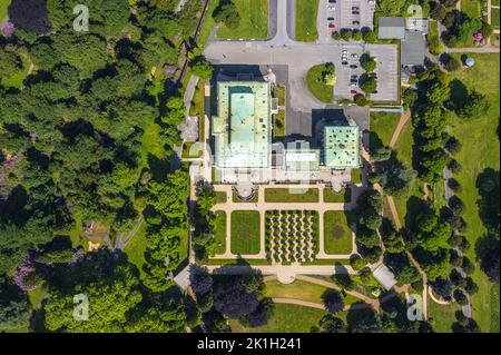 Vue aérienne, Villa Hügel, ancienne résidence et maison représentative de la famille industrielle Krupp, Essen-Bredeney, Essen, région de la Ruhr, Rhénanie-du-Nord-Ouest Banque D'Images