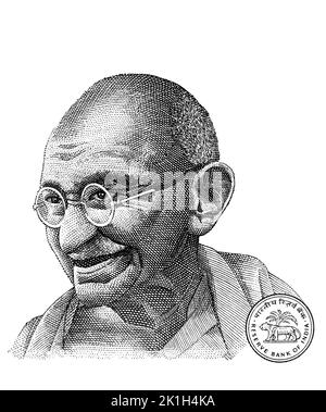 Mahatma Gandhi coupé de 10 roupie indienne sur fond transparent à des fins de conception Banque D'Images