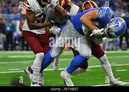 Detroit, États-Unis. 18th septembre 2022. DETROIT, MI - SEPTEMBRE 18 : Lions de Detroit TE Brock Wright (89) dans le jeu entre les commandants de Washington et les Lions de Détroit sur 18 septembre 2022 à Ford Field à Detroit, MI (photo d'Allan Dranberg/CSM) Credit: CAL Sport Media/Alay Live News Banque D'Images