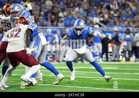 Detroit, États-Unis. 18th septembre 2022. DETROIT, MI - SEPTEMBRE 18 : les Lions de Detroit reviennent à Jamaal Williams (30) en action dans le jeu entre les commandants de Washington et les Lions de Détroit sur 18 septembre 2022 à Ford Field à Detroit, MI (photo d'Allan Dranberg/CSM) crédit : CAL Sport Media/Alay Live News Banque D'Images