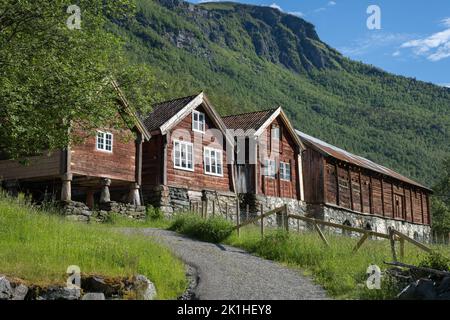 Otternes, Norvège - 19 juin 2022: Otternes, une ferme collective linéaire et en grappes de Norvège située à mi-chemin entre Aurland et Flam. Comté de Vestland. Banque D'Images