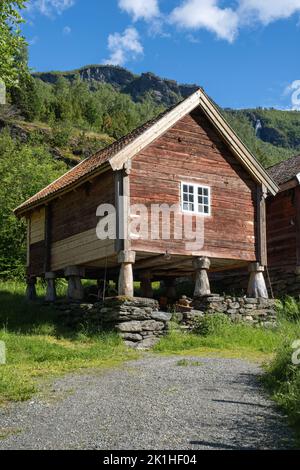 Otternes, Norvège - 19 juin 2022: Otternes, une ferme collective linéaire et en grappes de Norvège située à mi-chemin entre Aurland et Flam. Comté de Vestland. Banque D'Images