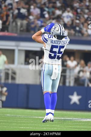 Arlington, États-Unis. 18th septembre 2022. Dallas Cowboys Leighton Vander Esch fait son « appel au loup » après avoir donné des photos aux Bengals de Cincinnati Joe Burrow lors de leur match NFL au STADE AT&T d'Arlington, Texas, dimanche, 18 septembre 2022 photo par Ian Halperin/UPI crédit : UPI/Alay Live News Banque D'Images