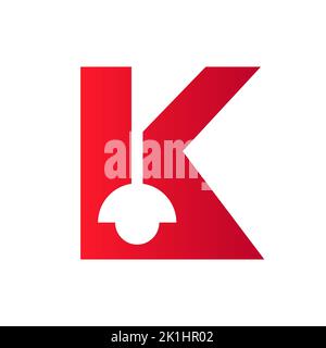 Logo de la lampe Letter K combiné au modèle vectoriel de la lampe de suspension Illustration de Vecteur