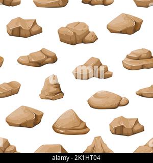 Motif sans couture de pierres et de blocs de roche marron de dessin animé, arrière-plan vectoriel. Gravier et galets de pierre ou débris de blocs de gravats, cailloux de granit en tas et motif de pièces de montagne fissurées Illustration de Vecteur