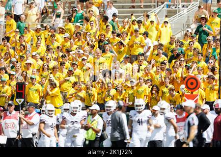 Section étudiante Baylor lors d'un match de football universitaire de la NCAA contre les Bobcats de Texas State au McLane Stadium samedi, 17 septembre 2022, à Waco, Tfournis Baylor a gagné 42-7. (Eddie Kelly/image du sport) Banque D'Images