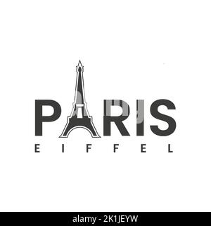 Paris signe mot logo sur la lettre A. Tour Eiffel modèle, symbole, icône Illustration de Vecteur