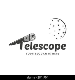 Logo du télescope sur la lettre T vecteur étoile.mot signe logo,symbole,modèle de conception Illustration de Vecteur