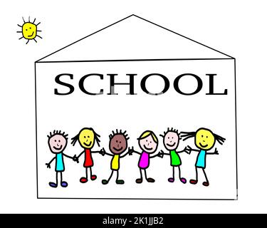 Dessin pour enfants - carte de greetig de concept de rentrée Banque D'Images