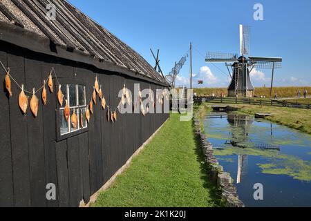 ENKHUIZEN, PAYS-BAS - 11 SEPTEMBRE 2022 : Zuiderzeemuseum, musée en plein air sur la rive d'Ijsselmeer, avec des chalets de pêcheurs traditionnels Banque D'Images