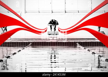 Motif lignes grises contre les nageurs plongeant dans la piscine Banque D'Images