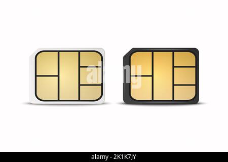 Vector 3D Realistic White and Black Plastic Nano SIM Template Set isolé. Modèle de conception de carte SIM pour maquette, marquage. Vue avant Illustration de Vecteur