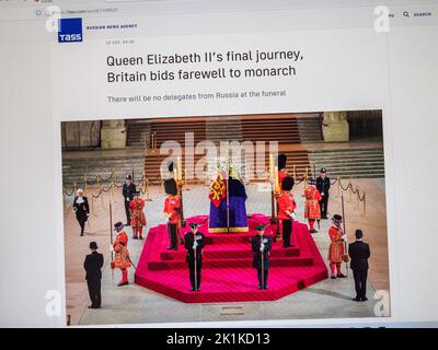 Le site Web de TASS Russuian News Agency lors des funérailles de la reine Elizabeth II à Londres le 19th septembre 2022. Banque D'Images