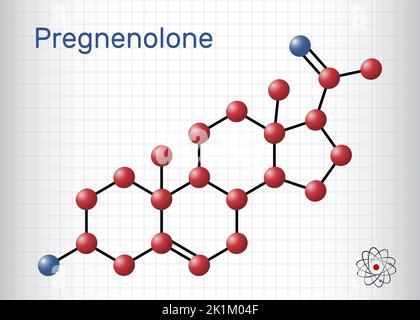 Prégnenolone, P5 molécule. C'est neurostéroïde, hormone stéroïde endogène. Modèle de molécule. Feuille de papier dans une cage. Illustration de Vecteur