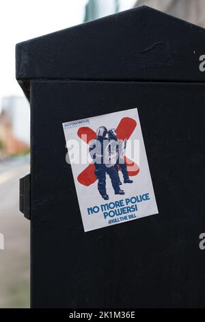 Kill the Bill No More police Powers sticker - Glasgow, Écosse, Royaume-Uni Banque D'Images