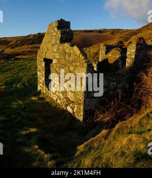 Ruined Abandoned Manganese Mine Buildings, Porth Ysgo, Lleyn Peninsula, North Wales, Stock Photo