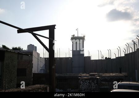 Watch tower and wall in Bethlehem Stock Photo