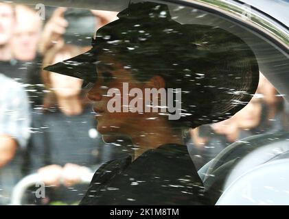 Londres, Royaume-Uni. 19th septembre 2022. Megan, duchesse de Cornouailles, voyage en voiture vers Windsor après avoir assisté aux funérailles d'État de la reine Elizabeth II à l'abbaye de Westminster. À Londres, lundi, 19 septembre 2022. La Reine sera enterrée avec son défunt mari, le duc d'Édimbourg, à la chapelle commémorative du roi George VI, située à l'intérieur de la chapelle Saint-Georges. Photo de Hugo Philpott/UPI crédit: UPI/Alay Live News Banque D'Images