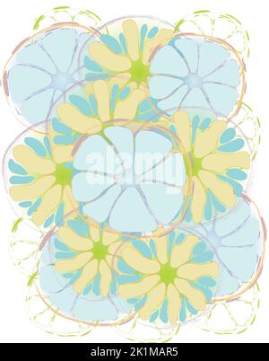 Thème d'été agrumes couleurs vives chaudes style esquisse. Banque D'Images