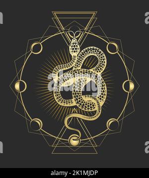 Emblem ésotérique de la géométrie sacrée du serpent. Illustration vectorielle isolée sur le noir Illustration de Vecteur