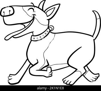 Dessin animé noir et blanc de la page de coloriage de l'animal de chien de race de taureau à pois heureux Terrier Illustration de Vecteur