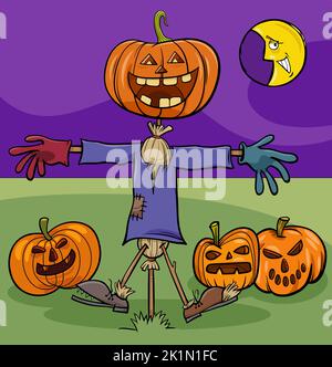 Illustration de dessins animés de citrouilles drôles et d'Halloween Illustration de Vecteur