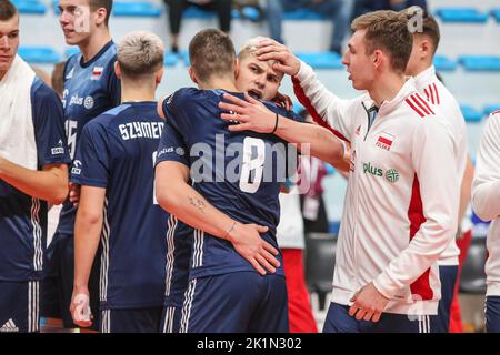 Montesilvano/Vasto, Montesilvano/Vasto, Italie, 19 septembre 2022, Exultation de l'équipe de Pologne. Pendant U20 Championnat d'Europe - Pologne contre France - volley-ball intenationals Banque D'Images