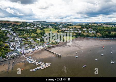 En haut sur Greenway, Dittisham et River Dart d'un drone, Devon, Angleterre, Europe Banque D'Images