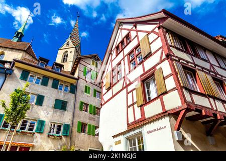 Schlüssel am Rank 1616 maison, Obere Halde et Untere Halde rues avec coloré, maisons historiques la vieille ville de Baden, Suisse Banque D'Images