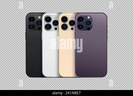 Mockup 4 téléphones intelligents modernes dans différentes couleurs - illustration vectorielle Illustration de Vecteur