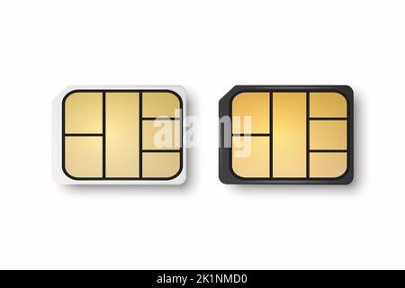 Vector 3D Realistic White and Black Plastic Nano SIM Template Set isolé. Modèle de conception de carte SIM pour maquette, marquage. Vue de dessus Illustration de Vecteur