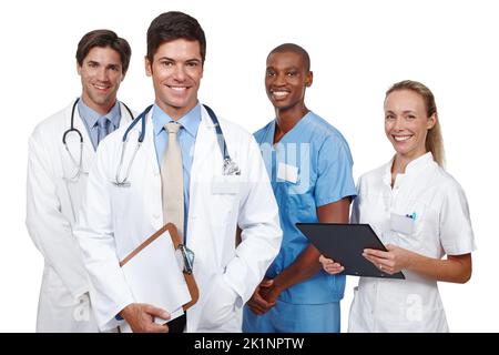 La meilleure équipe de l'hôpital. Studio de prise de vue d'un groupe diversifié de personnel médical Banque D'Images