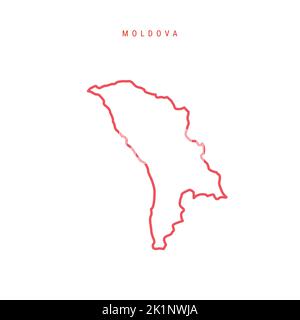 Carte des contours modifiable de la Moldavie. Frontière rouge moldave. Nom du pays. Régler l'épaisseur de ligne. Changez de couleur. Illustration vectorielle. Illustration de Vecteur