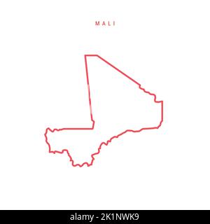 Mali carte de contour modifiable. Frontière rouge malienne. Nom du pays. Régler l'épaisseur de ligne. Changez de couleur. Illustration vectorielle. Illustration de Vecteur