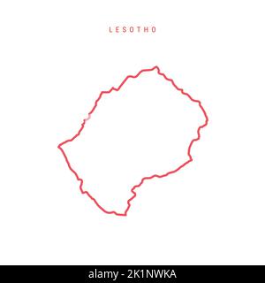 Carte de contour modifiable du Lesotho. Frontière rouge du Royaume du Lesotho. Nom du pays. Régler l'épaisseur de ligne. Changez de couleur. Illustration vectorielle. Illustration de Vecteur