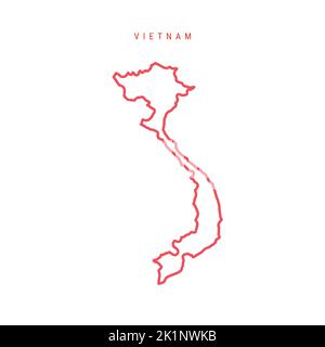 Carte de contour modifiable du Vietnam. Frontière rouge vietnamienne. Nom du pays. Régler l'épaisseur de ligne. Changez de couleur. Illustration vectorielle. Illustration de Vecteur