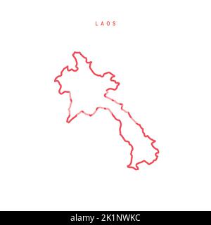 Carte de contour modifiable du Laos. Frontière rouge laotienne. Nom du pays. Régler l'épaisseur de ligne. Changez de couleur. Illustration vectorielle. Illustration de Vecteur