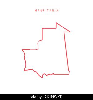 Carte des contours modifiable de la Mauritanie. Frontière rouge mauritanienne. Nom du pays. Régler l'épaisseur de ligne. Changez de couleur. Illustration vectorielle. Illustration de Vecteur