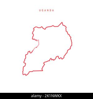 Carte de contour modifiable de l'Ouganda. Frontière rouge ougandaise. Nom du pays. Régler l'épaisseur de ligne. Changez de couleur. Illustration vectorielle. Illustration de Vecteur