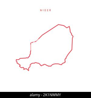 Carte du Niger modifiable. Frontière rouge nigériane. Nom du pays. Régler l'épaisseur de ligne. Changez de couleur. Illustration vectorielle. Illustration de Vecteur