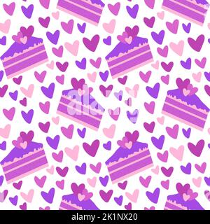 Motif gâteau d'anniversaire sans couture coeur de Saint-Valentin pour emballer papier et vêtements pour enfants imprimé et accessoires de fête, tissus et emballages. Condition élevée Banque D'Images