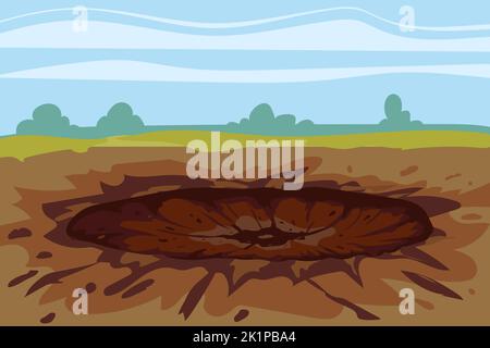 Cratère est une trace de l'explosion sur le sol d'une coquille, d'une mine, d'un météore Illustration de Vecteur