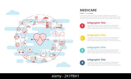 concept medicare pour la bannière de modèle d'infographie avec illustration vectorielle d'informations de liste à quatre points Banque D'Images