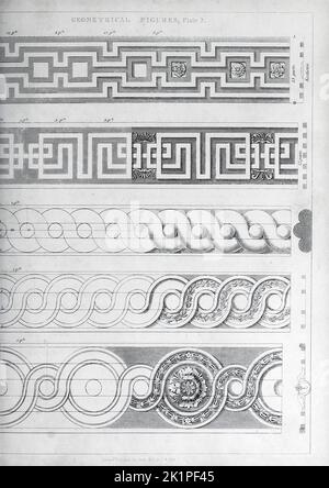 Figures géométriques du guide du fabricant d'armoires et du tapissier : étant un livre de dessin complet, dans lequel seront compris des traités sur la géométrie et la perspective comme applicable aux branches ci-dessus de la mécanique illustré par de nombreuses gravures de nouveaux et originaux dessins pour le mobilier de ménage, Et décoration intérieure magnifiquement et correctement colorée par Smith, George, 1808-1899 Date de publication 1826 Éditeur Londres : Jones and Co Banque D'Images