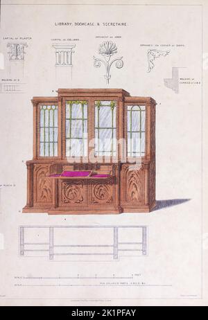 Bibliothèque, Librairie et sectaire du guide du fabricant d'armoires et de tapisseries : étant un livre de dessin complet, dans lequel seront compris des traités sur la géométrie et la perspective comme applicable aux branches ci-dessus de la mécanique illustré par de nombreuses gravures de nouveaux et originaux dessins pour le mobilier de ménage, Et décoration intérieure magnifiquement et correctement colorée par Smith, George, 1808-1899 Date de publication 1826 Éditeur Londres : Jones and Co Banque D'Images