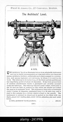 The Architect's Level du catalogue descriptif des documents d'artistes, des papiers à dessin, des toiles à tracer et des instruments mathématiques. Par Frost & Adams Co. Date de publication 1898 Banque D'Images