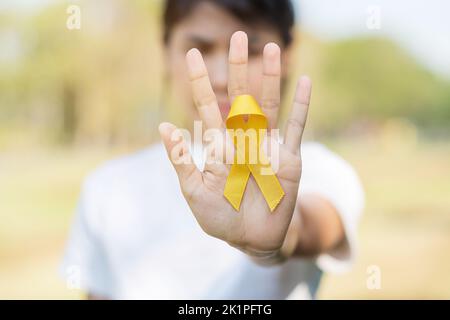 Prévention du suicide, sarcome, os, vessie, mois de sensibilisation au cancer de l'enfant, ruban jaune pour soutenir les personnes vivant et les maladies Banque D'Images